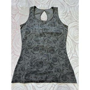 MPG Tank Top Womens Small Gray 2 Tone Floral Sleeveless Ruched Keyhole Workout